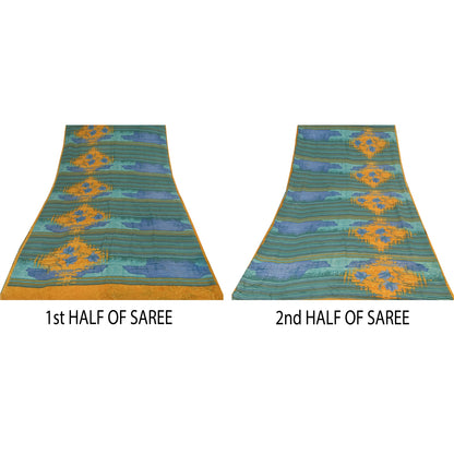 Sanskriti Vintage Sarees Multi Pure Crepe Silk Printed Sari 5+yd Craft Sustainable Fabric