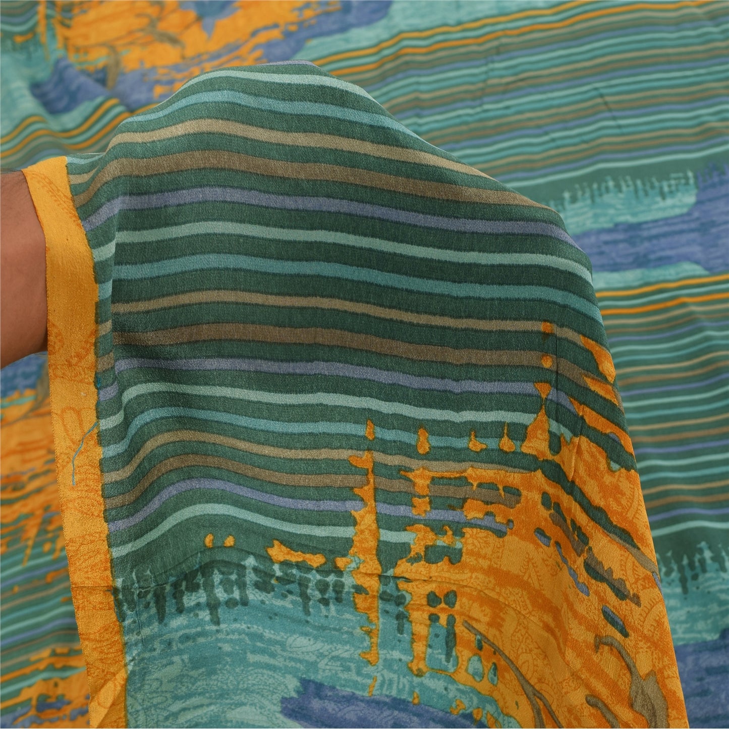 Sanskriti Vintage Sarees Multi Pure Crepe Silk Printed Sari 5+yd Craft Sustainable Fabric