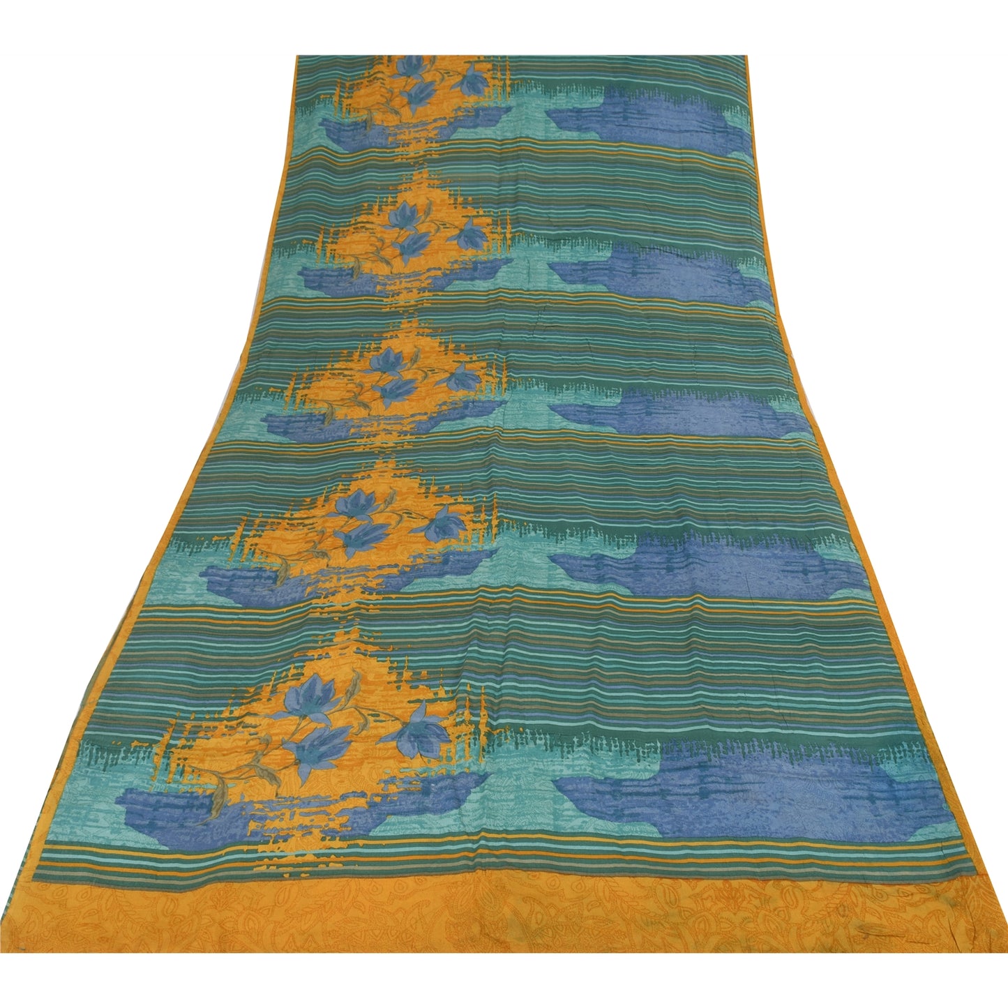 Sanskriti Vintage Sarees Multi Pure Crepe Silk Printed Sari 5+yd Craft Sustainable Fabric