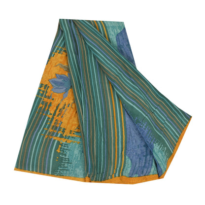 Sanskriti Vintage Sarees Multi Pure Crepe Silk Printed Sari 5+yd Craft Sustainable Fabric