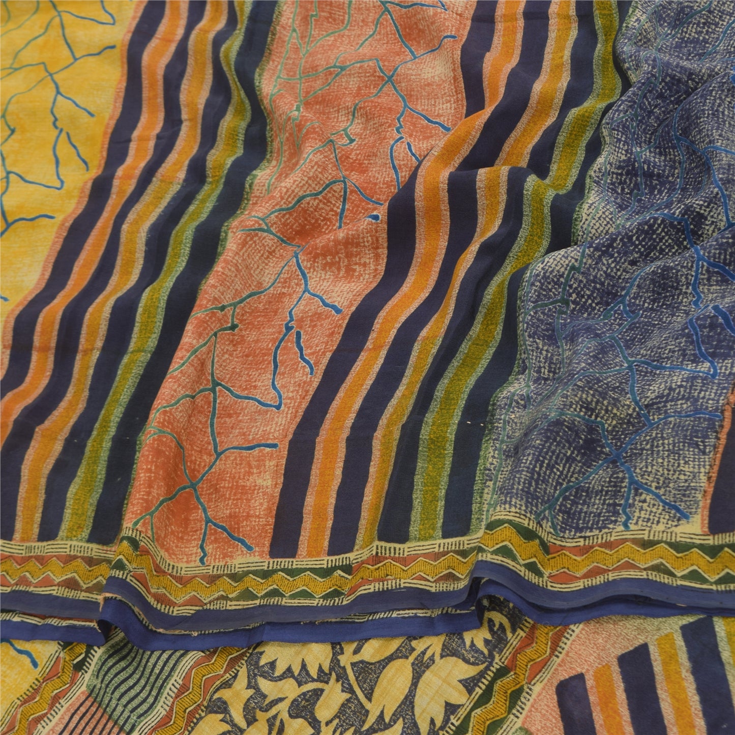 Sanskriti Vintage Sarees Multi Pure Crepe Silk Printed Sari 5+yd Craft Sustainable Fabric