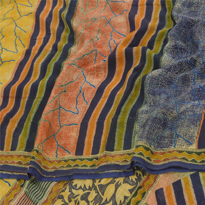 Sanskriti Vintage Sarees Multi Pure Crepe Silk Printed Sari 5+yd Craft Sustainable Fabric