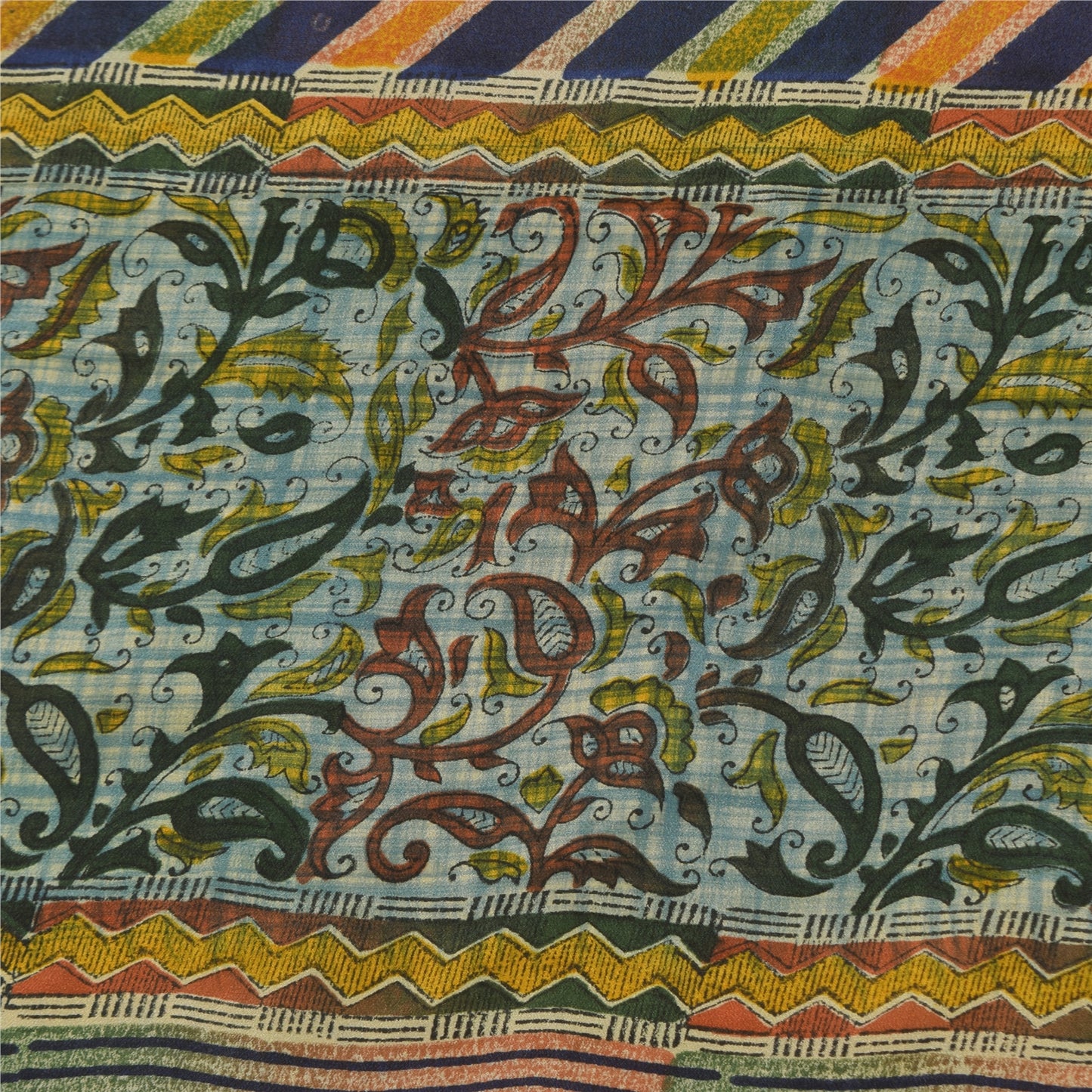 Sanskriti Vintage Sarees Multi Pure Crepe Silk Printed Sari 5+yd Craft Sustainable Fabric