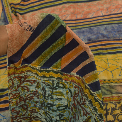 Sanskriti Vintage Sarees Multi Pure Crepe Silk Printed Sari 5+yd Craft Sustainable Fabric
