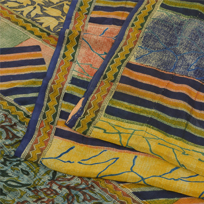 Sanskriti Vintage Sarees Multi Pure Crepe Silk Printed Sari 5+yd Craft Sustainable Fabric