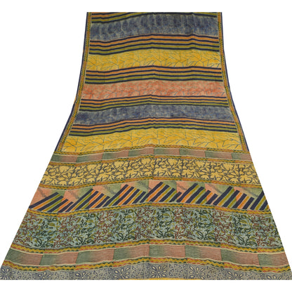 Sanskriti Vintage Sarees Multi Pure Crepe Silk Printed Sari 5+yd Craft Sustainable Fabric