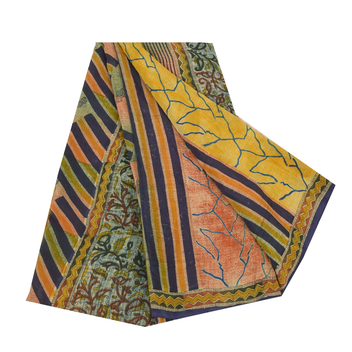 Sanskriti Vintage Sarees Multi Pure Crepe Silk Printed Sari 5+yd Craft Sustainable Fabric