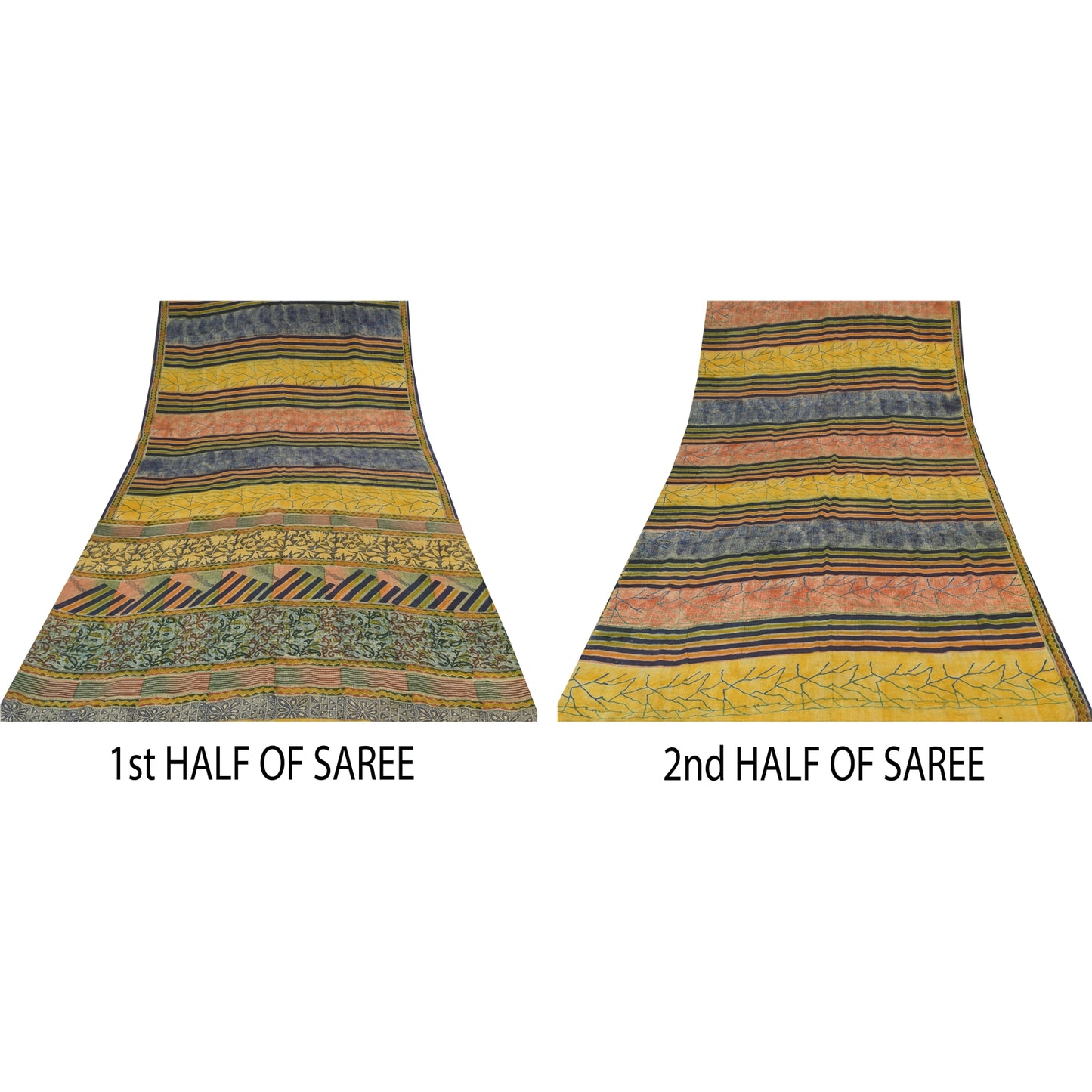 Sanskriti Vintage Sarees Multi Pure Crepe Silk Printed Sari 5+yd Craft Sustainable Fabric