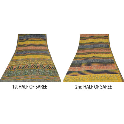 Sanskriti Vintage Sarees Multi Pure Crepe Silk Printed Sari 5+yd Craft Sustainable Fabric