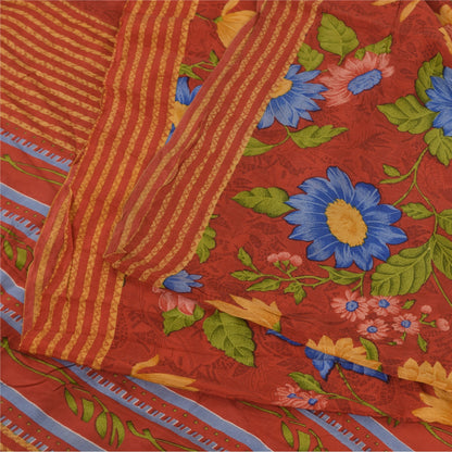 Sanskriti Vintage Sarees Reddish Orange Pure Crepe Silk Printed Sari 5+yd Sustainable Fabric
