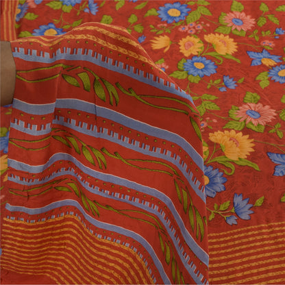 Sanskriti Vintage Sarees Reddish Orange Pure Crepe Silk Printed Sari 5+yd Sustainable Fabric