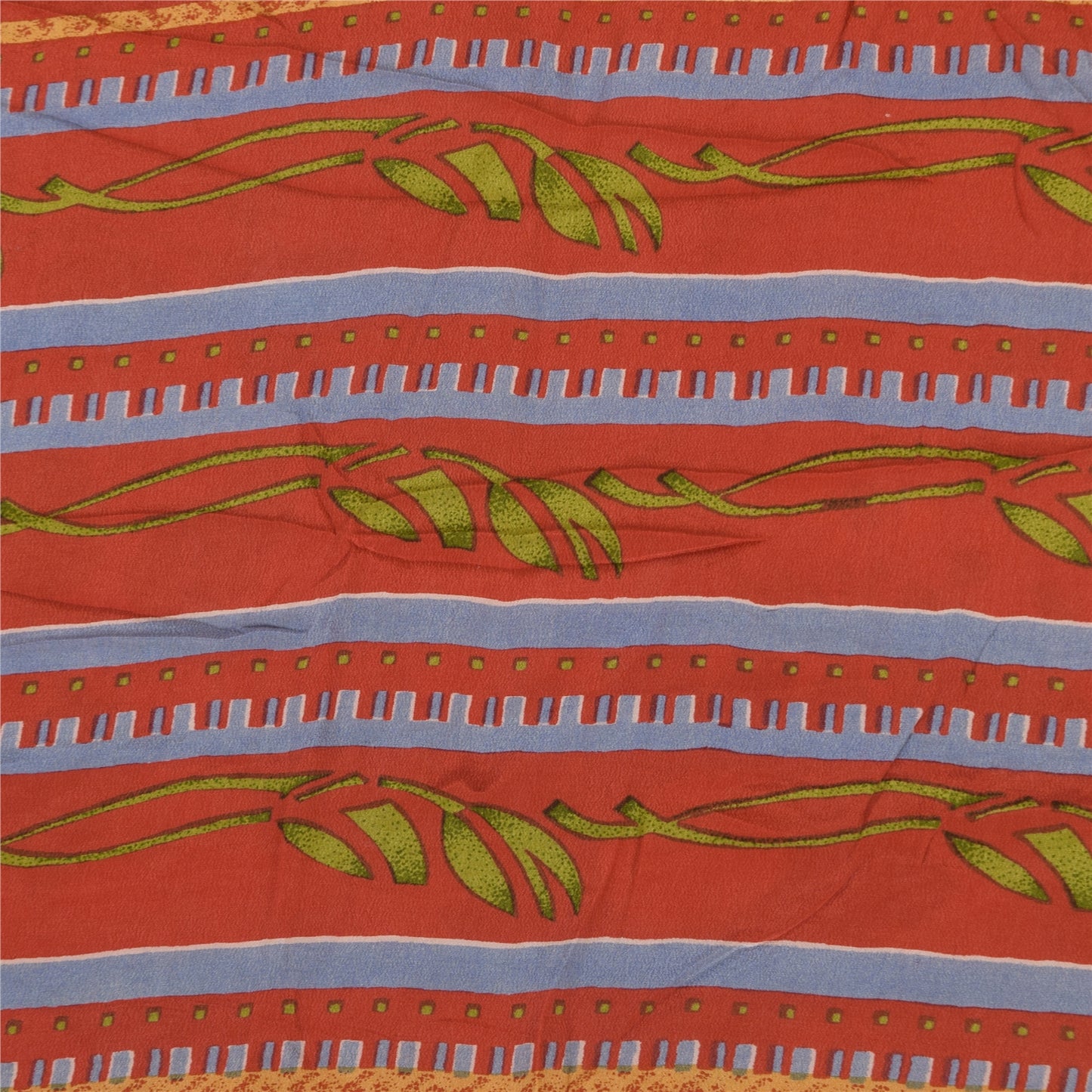 Sanskriti Vintage Sarees Reddish Orange Pure Crepe Silk Printed Sari 5+yd Sustainable Fabric