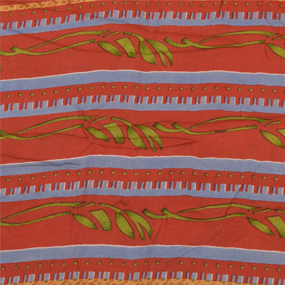 Sanskriti Vintage Sarees Reddish Orange Pure Crepe Silk Printed Sari 5+yd Sustainable Fabric