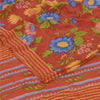 Sanskriti Vintage Sarees Reddish Orange Pure Crepe Silk Printed Sari 5+yd Sustainable Fabric