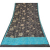 Sanskriti Vintage Sarees Black Pure Crepe Silk Printed Sari 5+yd Craft Sustainable Fabric