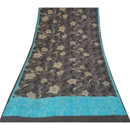 Sanskriti Vintage Sarees Black Pure Crepe Silk Printed Sari 5+yd Craft Sustainable Fabric