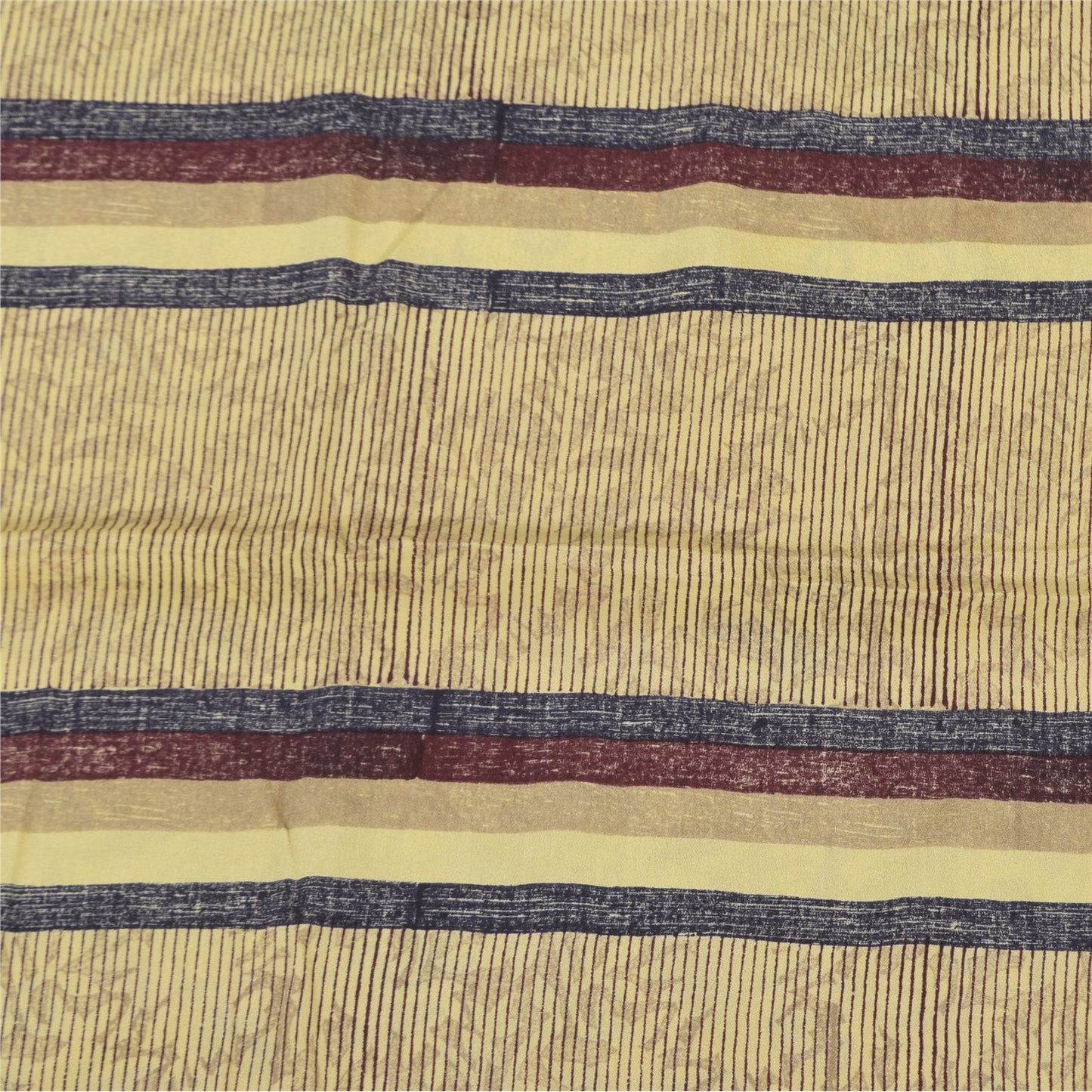 Sanskriti Vintage Sarees Pale Yellow Pure Crepe Printed Sari 5+yd Craft Sustainable Fabric