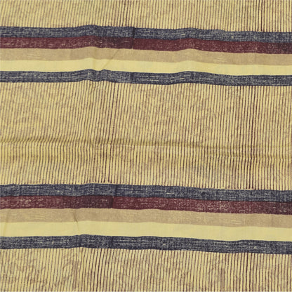 Sanskriti Vintage Sarees Pale Yellow Pure Crepe Printed Sari 5+yd Craft Sustainable Fabric