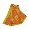 Sanskriti Vintage Sarees Orange Pure Crepe Silk Printed Sari 5+yd Craft Sustainable Fabric