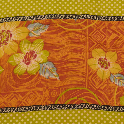 Sanskriti Vintage Sarees Orange Pure Crepe Silk Printed Sari 5+yd Craft Sustainable Fabric