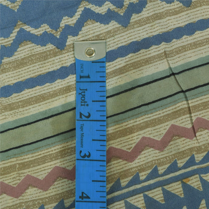 Sanskriti Vintage Sarees Cream Pure Crepe Silk Printed Sari 5+yd Craft Fabric