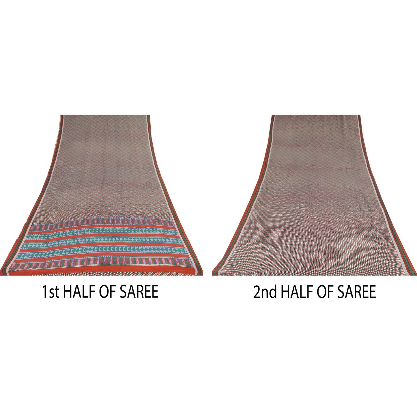 Sanskriti Vintage Sarees Multi Pure Crepe Silk Printed Sari 5+yd Craft Sustainable Fabric