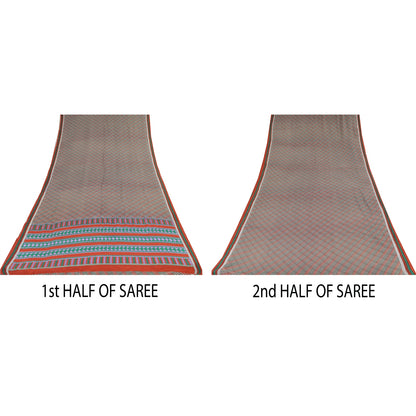 Sanskriti Vintage Sarees Multi Pure Crepe Silk Printed Sari 5+yd Craft Sustainable Fabric