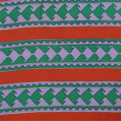 Sanskriti Vintage Sarees Multi Pure Crepe Silk Printed Sari 5+yd Craft Sustainable Fabric