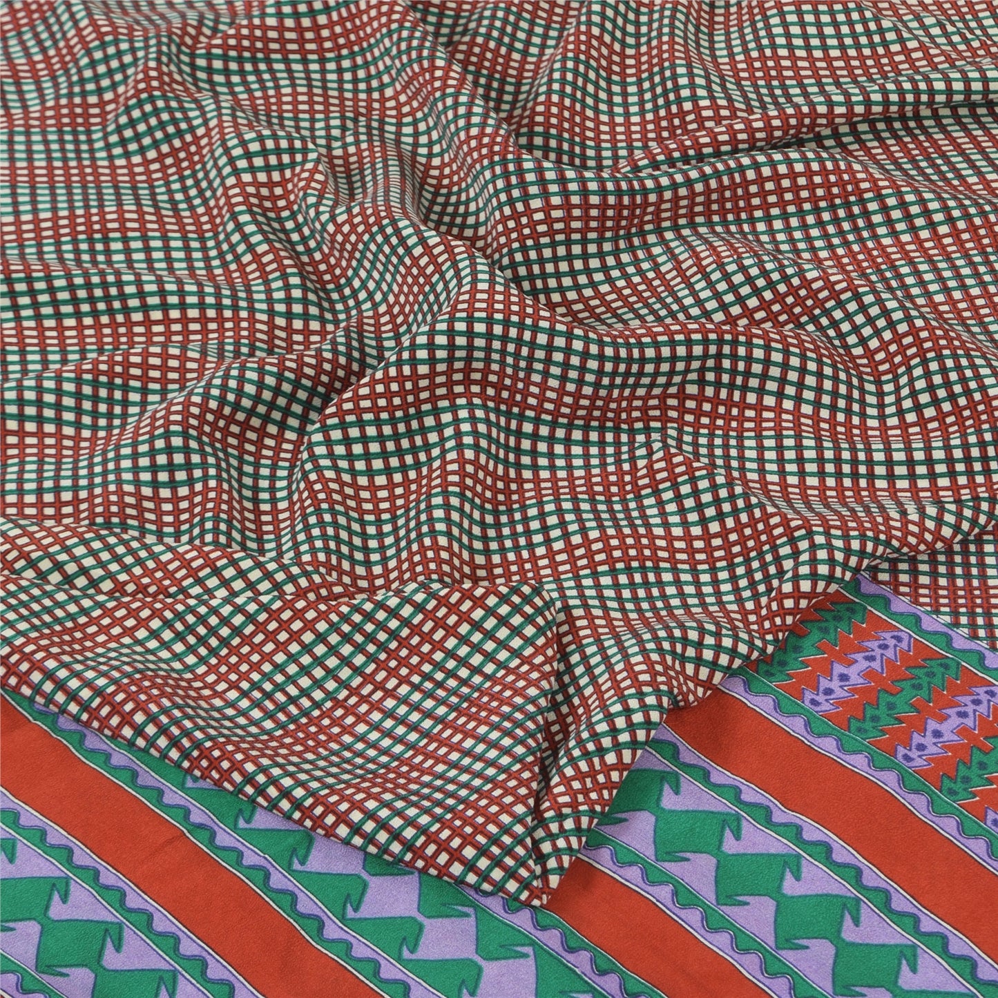 Sanskriti Vintage Sarees Multi Pure Crepe Silk Printed Sari 5+yd Craft Sustainable Fabric