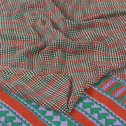 Sanskriti Vintage Sarees Multi Pure Crepe Silk Printed Sari 5+yd Craft Sustainable Fabric