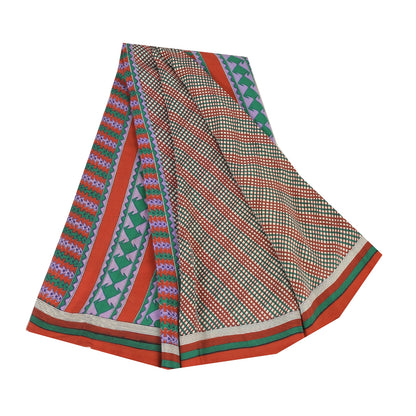 Sanskriti Vintage Sarees Multi Pure Crepe Silk Printed Sari 5+yd Craft Sustainable Fabric