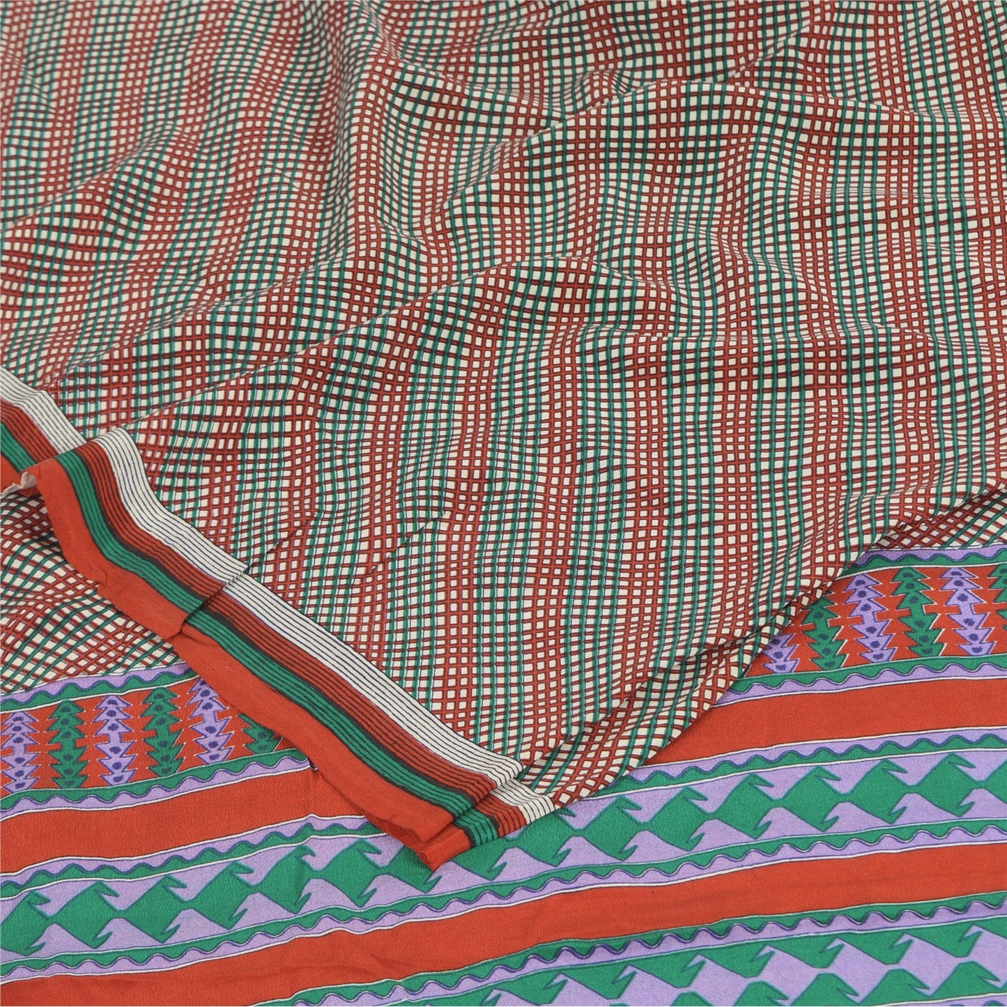 Sanskriti Vintage Sarees Multi Pure Crepe Silk Printed Sari 5+yd Craft Sustainable Fabric