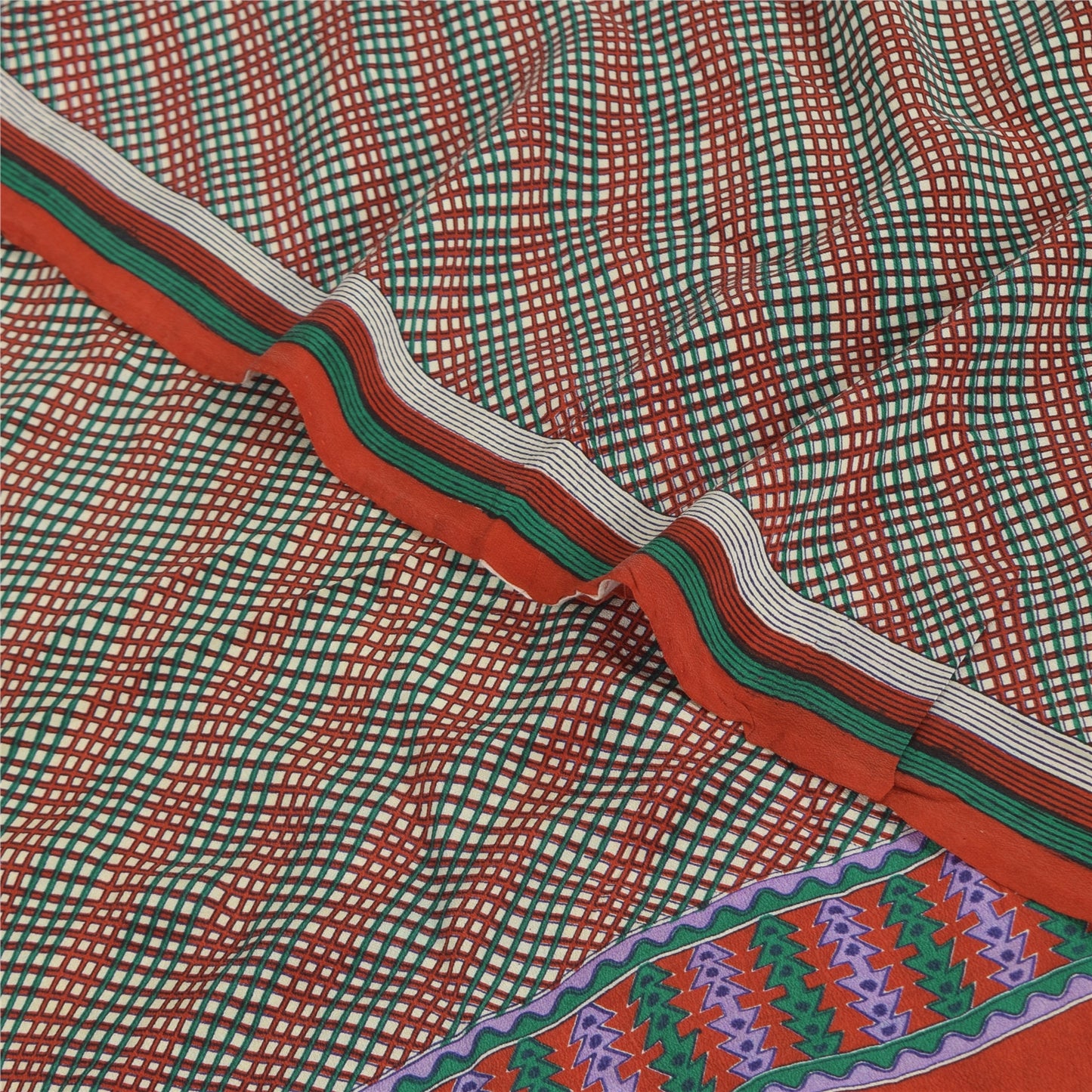 Sanskriti Vintage Sarees Multi Pure Crepe Silk Printed Sari 5+yd Craft Sustainable Fabric