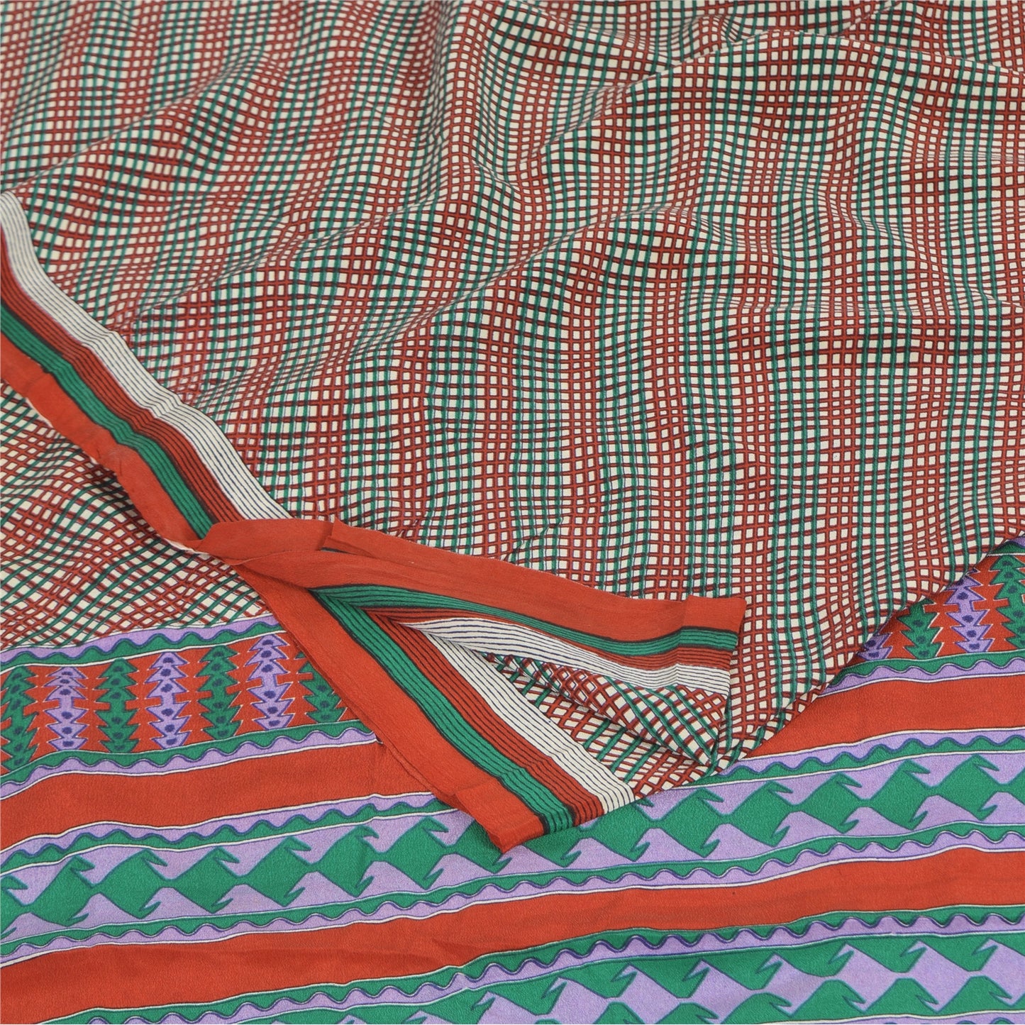 Sanskriti Vintage Sarees Multi Pure Crepe Silk Printed Sari 5+yd Craft Sustainable Fabric