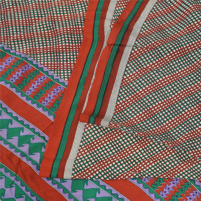 Sanskriti Vintage Sarees Multi Pure Crepe Silk Printed Sari 5+yd Craft Sustainable Fabric