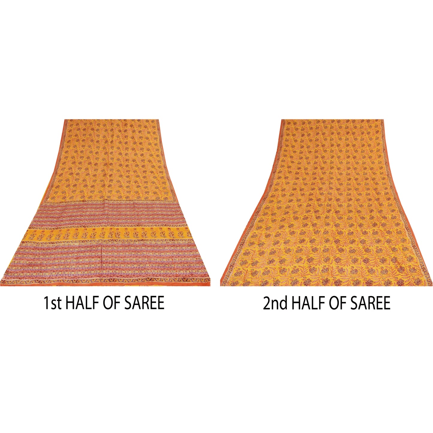 Sanskriti Vintage Sarees Yellow Pure Crepe Silk Printed Sari 5+yd Craft Sustainable Fabric