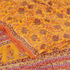 Sanskriti Vintage Sarees Yellow Pure Crepe Silk Printed Sari 5+yd Craft Sustainable Fabric