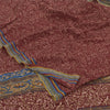 Sanskriti Vintage Sarees Dark Red Pure Crepe Silk Printed Sari 5+yd Craft Fabric