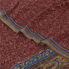 Sanskriti Vintage Sarees Dark Red Pure Crepe Silk Printed Sari 5+yd Craft Fabric