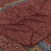 Sanskriti Vintage Sarees Dark Red Pure Crepe Silk Printed Sari 5+yd Craft Fabric