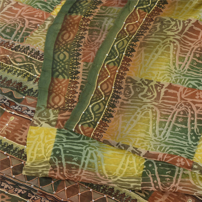 Sanskriti Vintage Sarees Embroidery Pure Crepe Silk Print Sari 5+yd Craft Sustainable Fabric