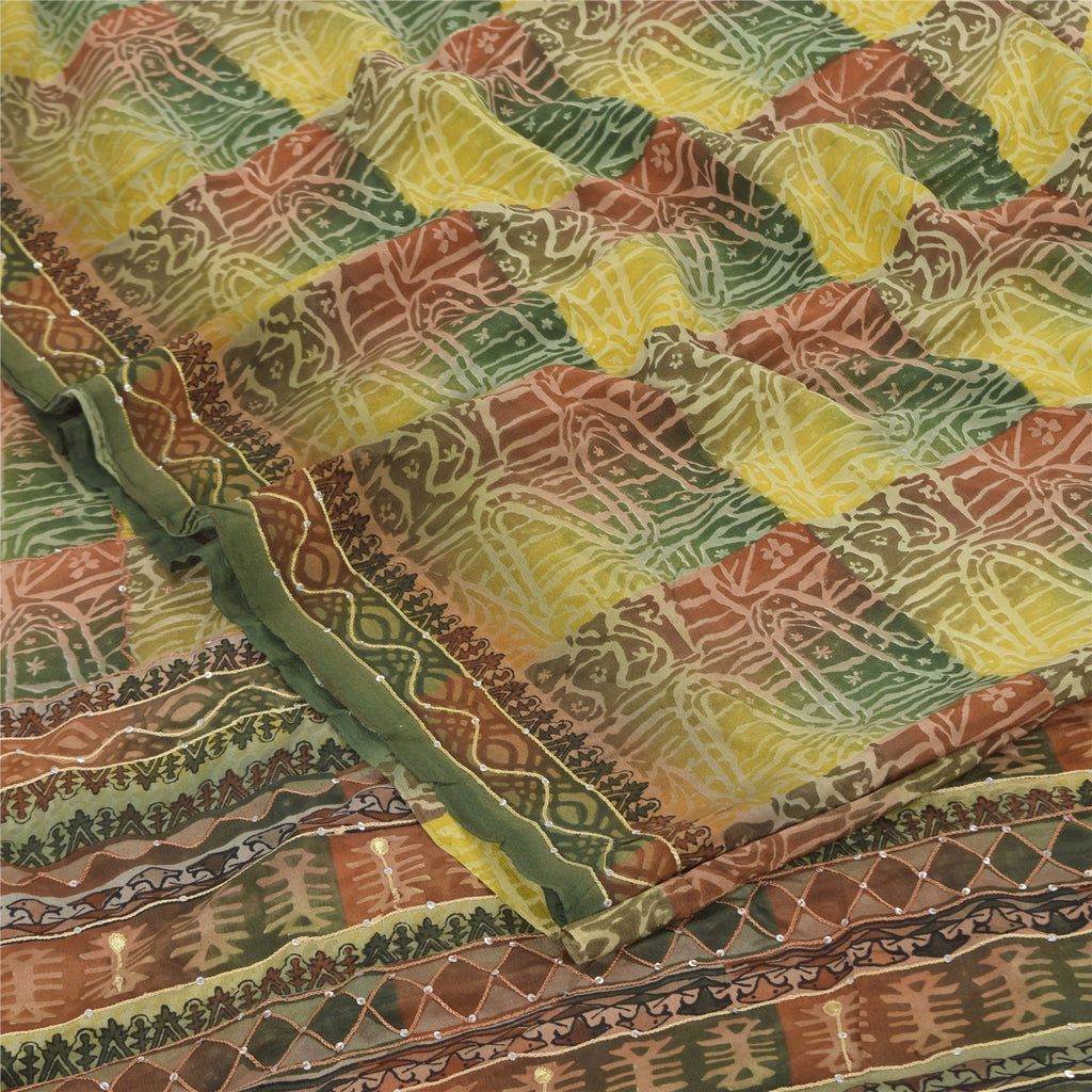 Sanskriti Vintage Sarees Embroidery Pure Crepe Silk Print Sari 5+yd Craft Sustainable Fabric