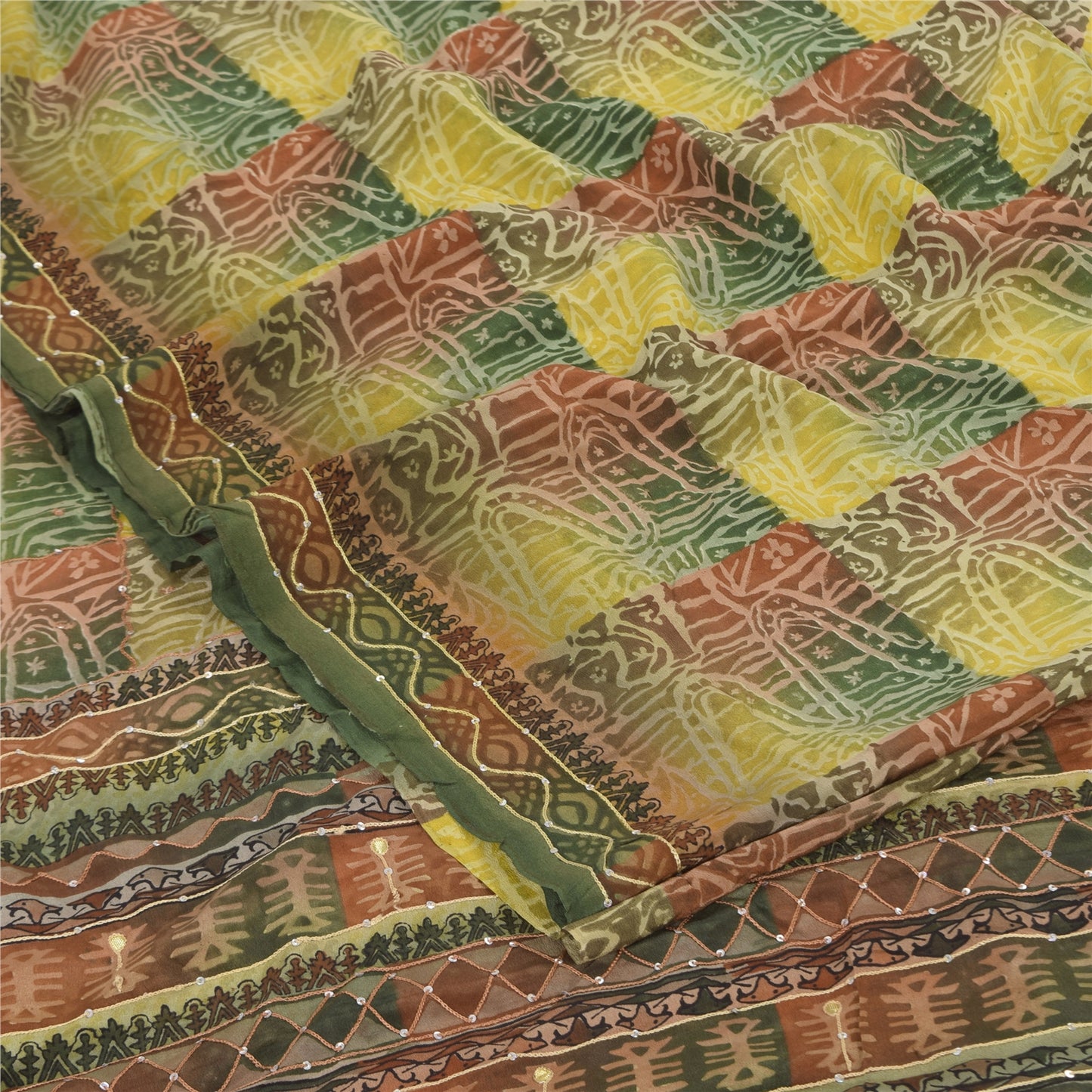 Sanskriti Vintage Sarees Embroidery Pure Crepe Silk Print Sari 5+yd Craft Sustainable Fabric