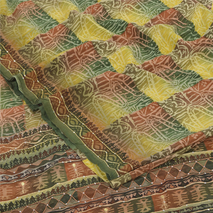 Sanskriti Vintage Sarees Embroidery Pure Crepe Silk Print Sari 5+yd Craft Sustainable Fabric