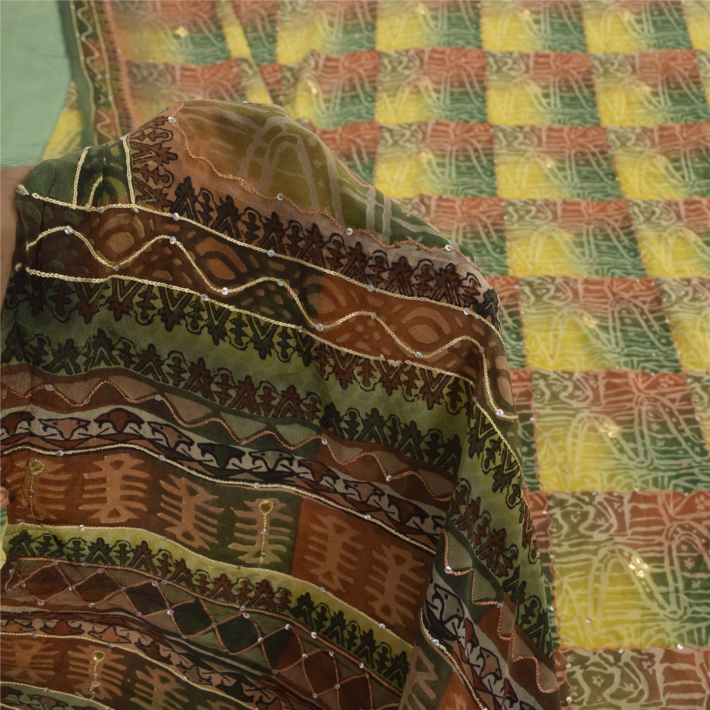 Sanskriti Vintage Sarees Embroidery Pure Crepe Silk Print Sari 5+yd Craft Sustainable Fabric