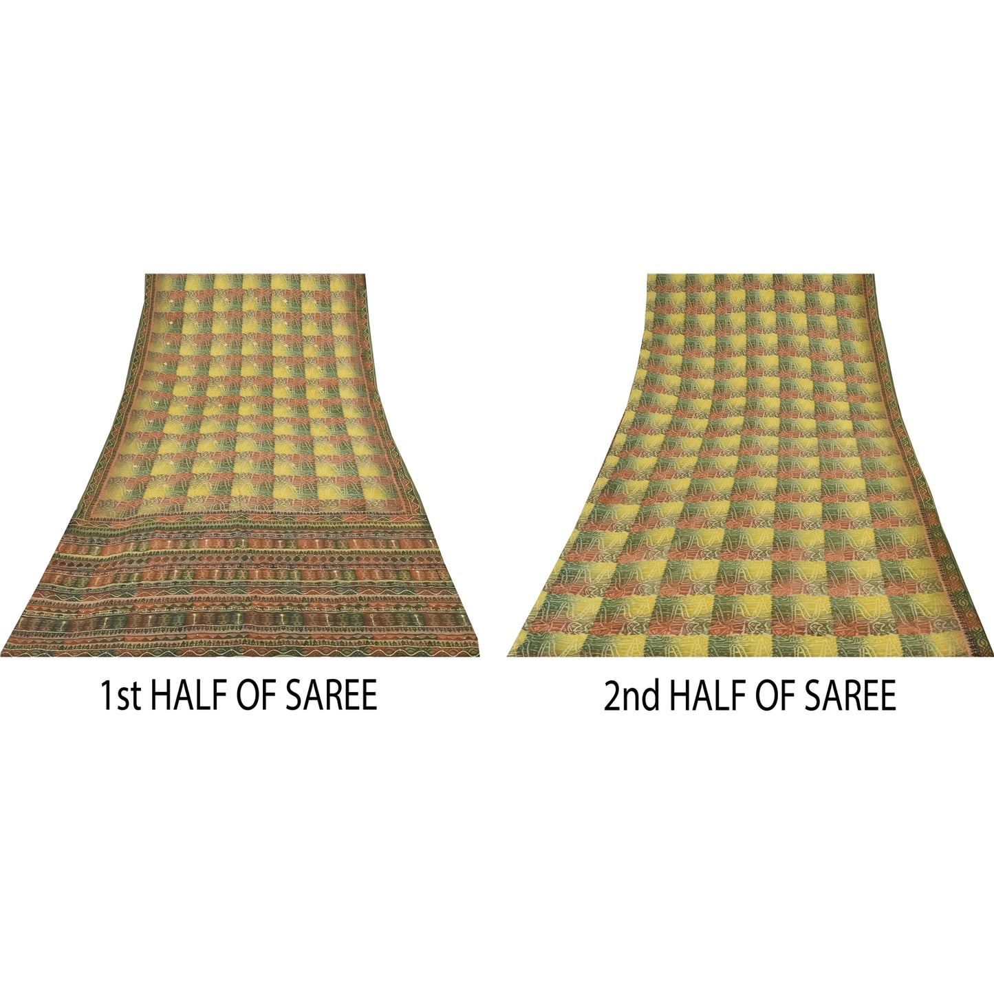 Sanskriti Vintage Sarees Embroidery Pure Crepe Silk Print Sari 5+yd Craft Sustainable Fabric