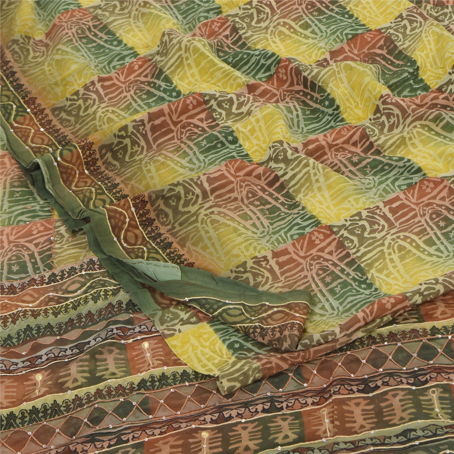 Sanskriti Vintage Sarees Embroidery Pure Crepe Silk Print Sari 5+yd Craft Sustainable Fabric