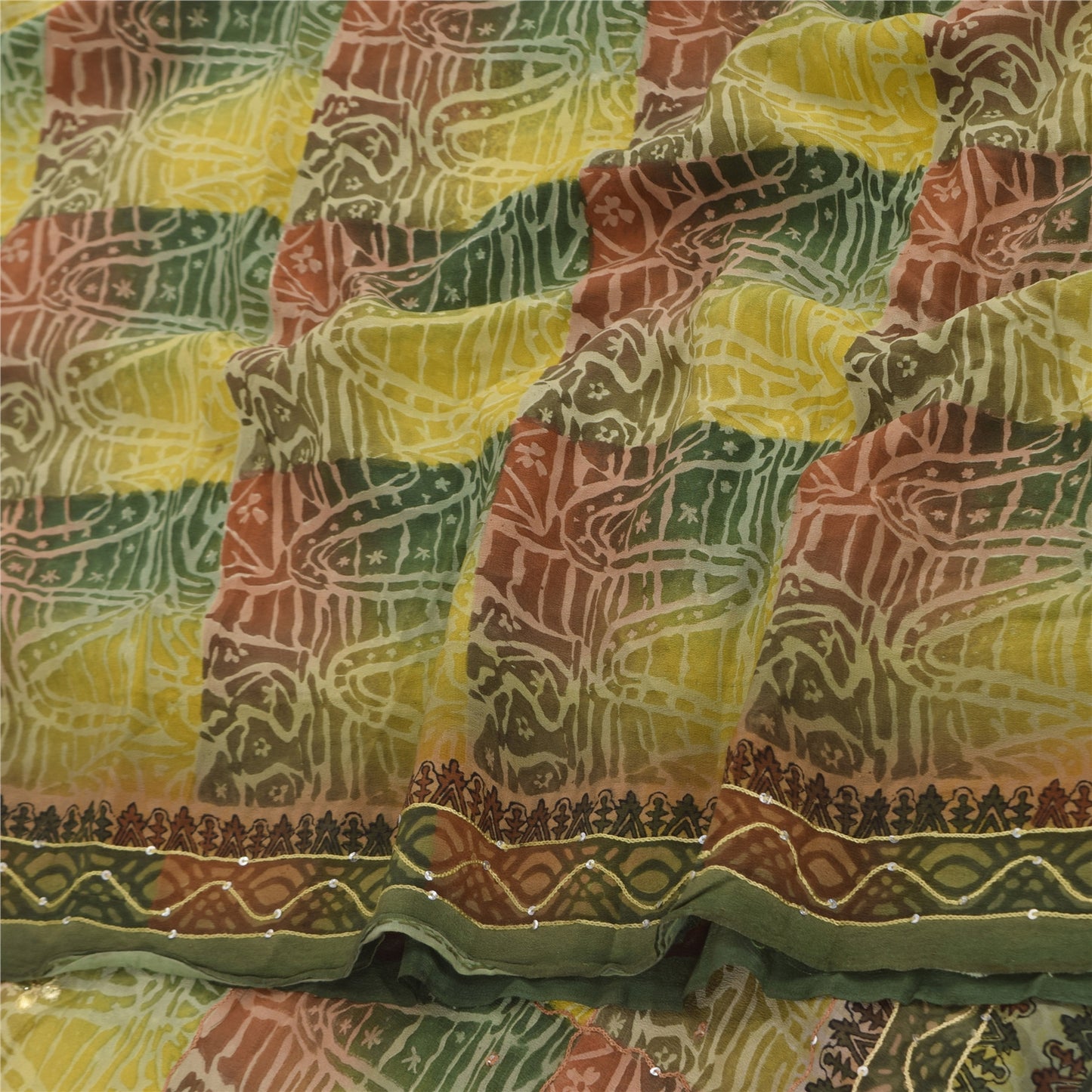 Sanskriti Vintage Sarees Embroidery Pure Crepe Silk Print Sari 5+yd Craft Sustainable Fabric