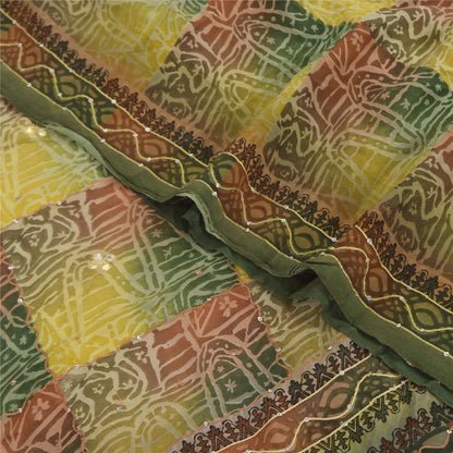 Sanskriti Vintage Sarees Embroidery Pure Crepe Silk Print Sari 5+yd Craft Sustainable Fabric