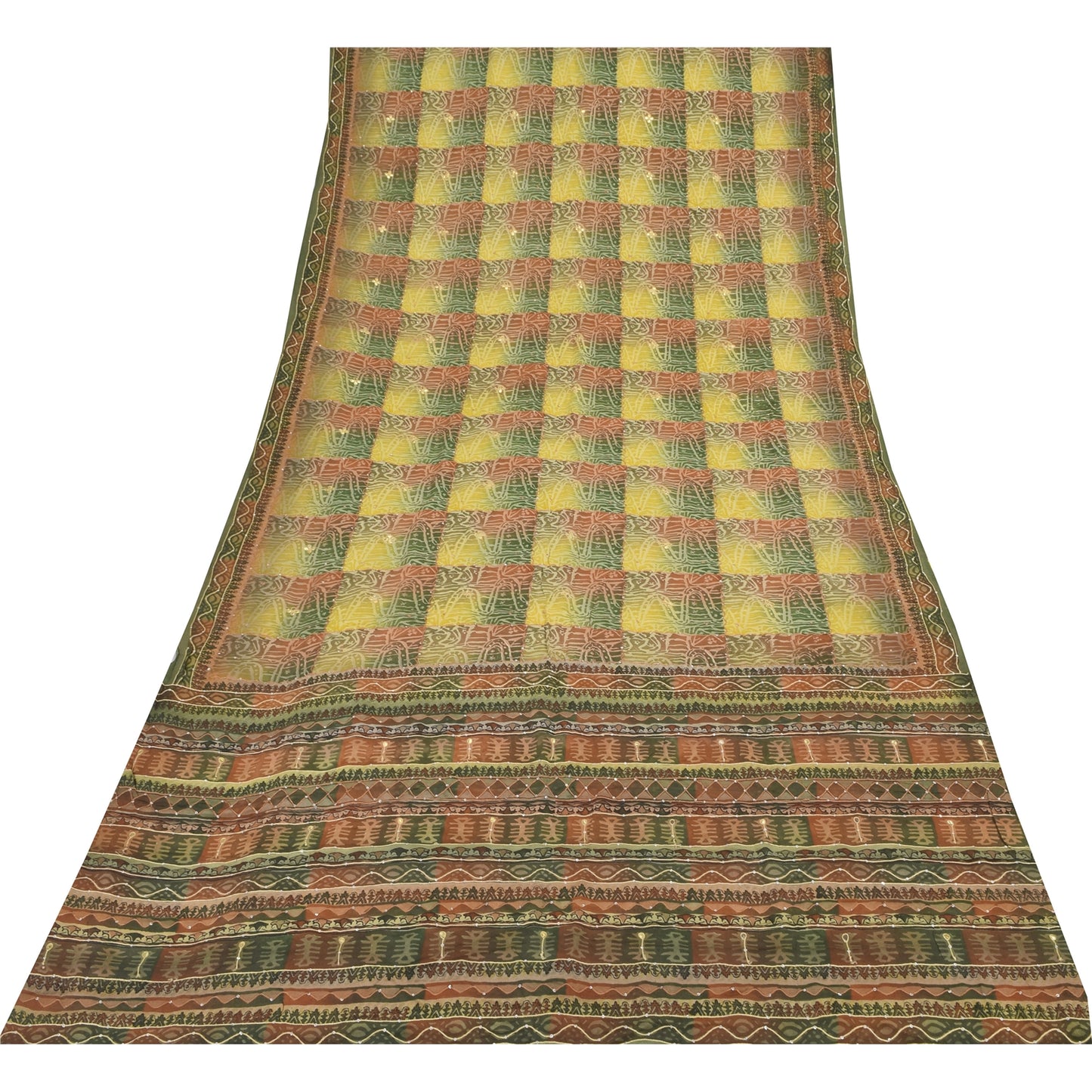 Sanskriti Vintage Sarees Embroidery Pure Crepe Silk Print Sari 5+yd Craft Sustainable Fabric